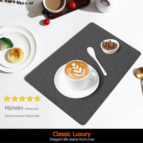Gray Plastic Vinyl Placemats Set of 12, Waterproof Heat Resistant Table Mats,Faux Leather Wipeable Washable Easy Clean Non-Slip Place Mats for Indoor Outdoor(12,Gray) - color: Gray