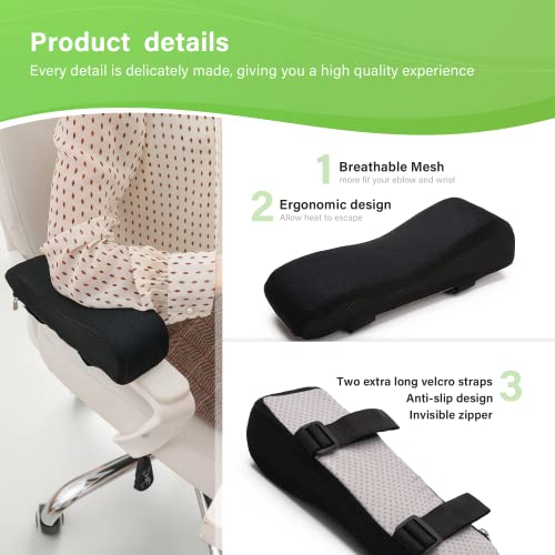 LargeLeaf Set of 2 Ergonomic Gel Armrests for Office Gaming Chair with Memory Foam Armrests - color: Black