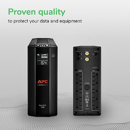 APC UPS 1500VA/900W Battery Backup for PCs, Office Electronics, BX1500M | Back-UPS Pro UPS for home offices. 10 outlets, LCD, AVR, surge protection, 68-min runtime (@100W) for PCs & workstations