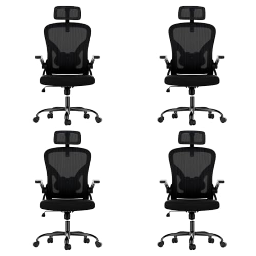 Farini Ergonomic Office Chairs with Headrest, Set of 4, Black & Black | High Back Swivel Computer Chair, Adjustable Armrests and Lumbar Support,Desk Chair for Home Office Bedroom - color: All Black, size: Set of 4
