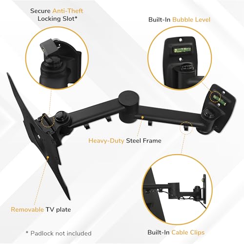 Mount-It! Full Motion TV Wall Mount Bracket for 13-42” Screens – 18" Articulating Arm, Quick Release Plate, Tilt Swivel Rotate, Anti-Theft Lock, Single Stud Install, Supports 44 lbs, VESA 75–200