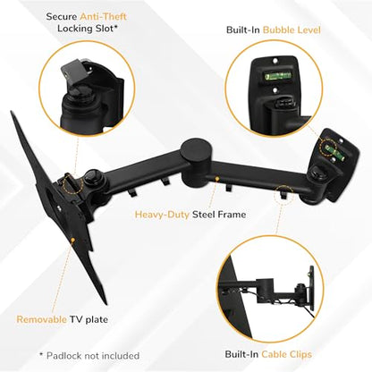 Mount-It! Full Motion TV Wall Mount Bracket for 13-42” Screens – 18" Articulating Arm, Quick Release Plate, Tilt Swivel Rotate, Anti-Theft Lock, Single Stud Install, Supports 44 lbs, VESA 75–200