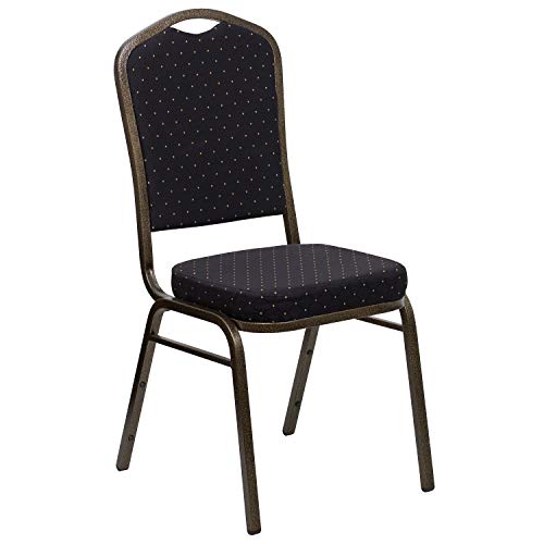 Flash Furniture Hercules Fabric Crown Back Stackable Banquet Chair, Black | Gold Vein Frame, Fabric Upholstery - color: Black Patterned Fabric/Gold Vein Frame, size: Set of 1