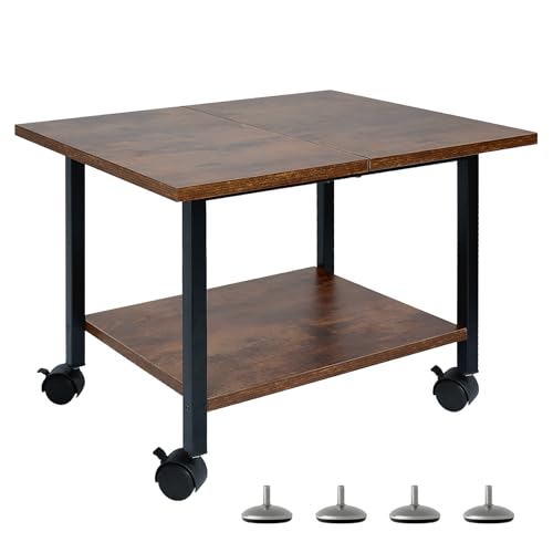 SwaaVee Printer Stand, 2-Tier Under Desk Printer Stand, Printer Cart with Wheels for Home, Office, Heavy-Duty Storage Shelf, Rustic Brown - color: Rustic Brown