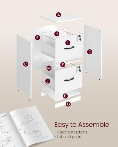 VASAGLE 2 Drawer File Cabinet with Locks, for A4, Letter Sized Documents - color: Cloud White, size: 2 Drawers