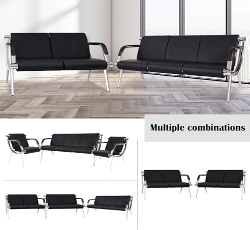 Kinsuite 2pcs 3-Seat Office Reception Waiting Room Chairs - Guest & Reception Chairs for Salon Barber Bench Airport Bank Hall Visitor Guest Black PU Leather Office Sofa, Black - size: 3-seat*2