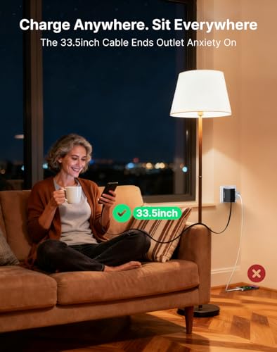 Gitryin 2 Lightning, 2 Type-C Retractable Wall Chargers with 2 USB A Ports and 1 Power Strip, 12-in-1 Desktop Charging Station