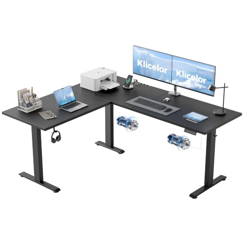 Klicelor L Shaped Standing Desk 63 x 55.1 Inch Dual Motors, Electric Height Adjustable Corner Desk for Home Office Workstation, Ergonomic Sit Stand Computer Table with Memory Controller, Black - color: Black, size: 63 x 55.1 Inch