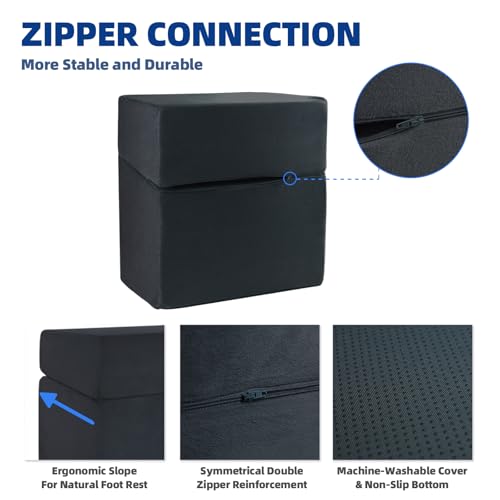 Adjustable Foot Rest for Under Desk At Work - 3-in-1 Ergonomic Foot Stool with Zipper Connection, 6.3"/11.8"/16" Height Adjustable for Office, Home & Gaming (Black)