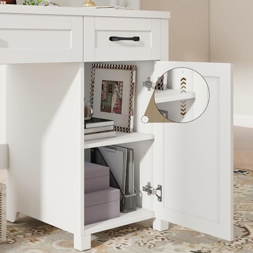 Vabches Farmhouse 47" Executive Desk with Drawers, Cream White - color: Cream White, size: 47"W