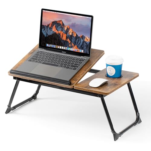 Laptop Desk for Bed Couch, Adjustable Foldable Bed Table with Cup Holder | Breakfast Serving Tray, Portable Laptop Lap Desk Stand for Working Reading Writing Eating Gaming in Bed Sofa Floor - color: Retrobrown