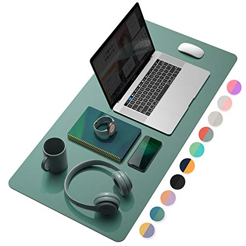 YSAGi Desk Pad, Desk Mat, 31.5" x 15.7" Dual-Sided Laptop Desk Pad Protector, Large Leather Desk Blotter for Keyboard and Mouse, Waterproof Desk Writing Pad for Office(Pistachio Green + Green Blue) - color: Pistachio Green + Green Blue, size: 15.7" x 31.5