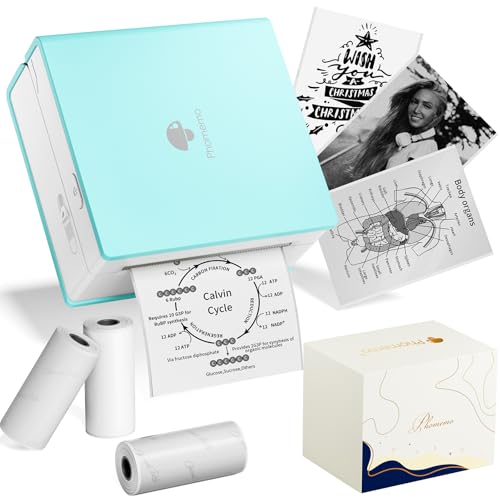 Phomemo Mini Sticker Printer, M02 Sticker Maker Machine for Kids | Bluetooth Thermal Mini Printer with 3 Rolls Paper, Mini Impresora Portátil, Pocket Printer for Gifts, DIY, Journals, Photos - color: Cyan