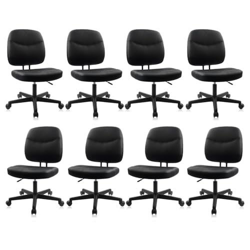 CLATINA Armless Home Office Chair,Small PU Leather Ergonomic Low Back Desk Chair with Lumbar Support and Wheels, Adjustable Height 360° Swivel Rolling Computer Task Chair, Black, 8 Pack - color: Black-heihu, size: 8 Pack