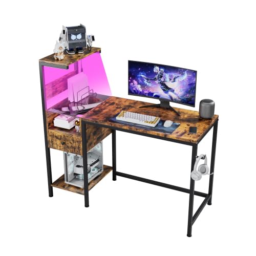 Computer Desk with Power Outlet & Storage, Ideal for Home Office Study (Brown)
