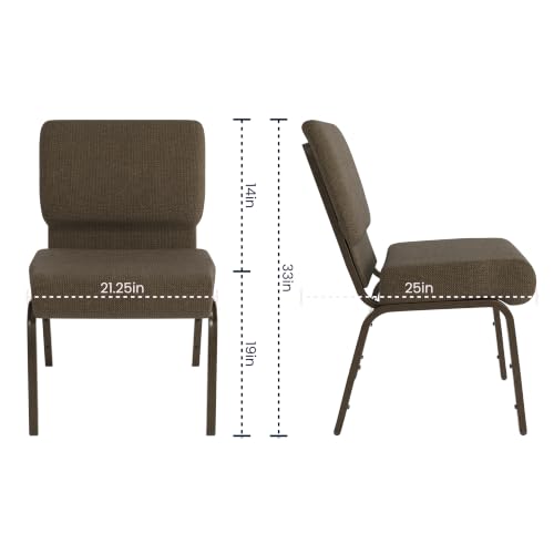 Flash Furniture HERCULES Series 21''W Stacking Church Chair in Brown Fabric - Gold Vein Frame - color: Brown Fabric/Gold Vein Frame, size: Set of 1