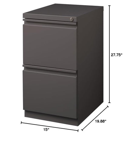 Scranton & Co 20" 2-Drawer Metal Mobile Pedestal Filing Cabinet, Espresso Finish, 27.75" H x 15" W x 19.88" D, Durable Steel Construction, Letter-Size File Storage, Hidden Casters, Locking Office - color: Espresso