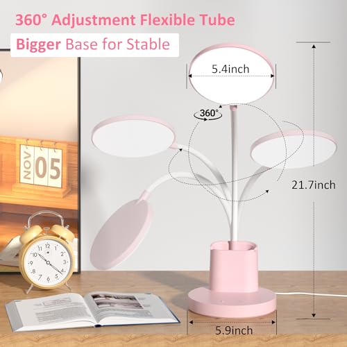 LED Desk Lamp for College Dorm with Pen Phone Holder, Pink - color: Pink