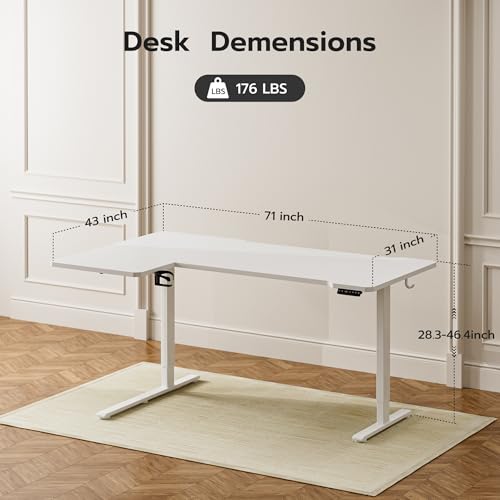 Acrolix L Shaped Electric Standing Desk, 71x43.5 Inch Reversible, White - color: White, size: 71
