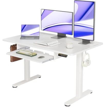 YDN Standing Desk, Height Adjustable Computer Desk with Keyboard Tray, 48 Inch White Ergonomic Desk for Home Office and Gaming - color: White