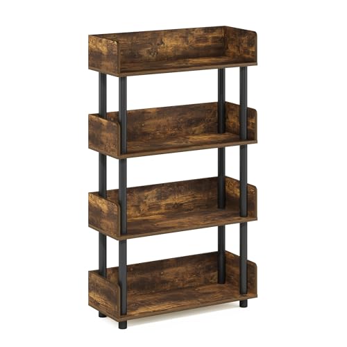 Furinno Turn-N-Tube 4-Tier Display Shelf, Open Frame, Amber Pine - color: Amber Pine/Black, size: 4-Tier Display Rack