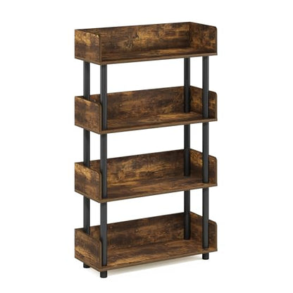 Furinno Turn-N-Tube 4-Tier Display Shelf, Open Frame, Amber Pine - color: Amber Pine/Black, size: 4-Tier Display Rack