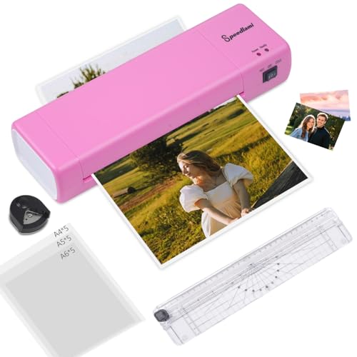 Multi-Size Laminator A4-A10 Universal Lamination Machine 90s Fast Warmup 300mm/min High Speed Laminating Hot Cold Dual System for Document Photo Home Business Office Use (Pink) - color: Pink