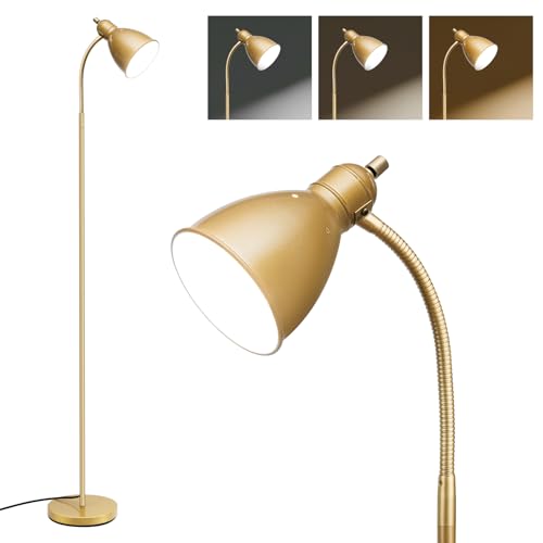 LALISU Floor Lamp, Industrial Floor Lamps for Living Rooms & Bedrooms | Rustic Farmhouse Reading Floor Lamp, Adjustable Metal Heads Task Lighting for Living Room Office Home Décor (All Gold) - color: All Gold