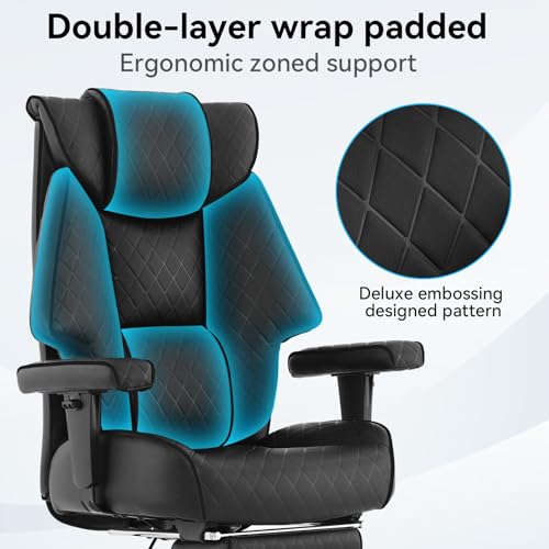 EXCEBET Big and Tall Office Chair with Footrest, PU Leather High Back Executive Office Chair 400lbs, Ergonomic Computer Chairs Lumbar Support for Heavy People (All Black) - color: All Black