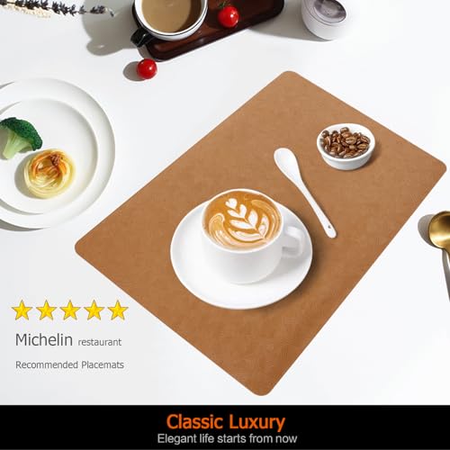 Brown Plastic Vinyl Placemats Set of 12, Waterproof Heat Resistant Table Mats,Faux Leather Wipeable Washable Easy Clean Non-Slip Place Mats for Indoor Outdoor(12,Brown) - color: Brown