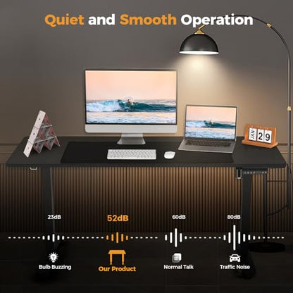 71''×28'' Electric Standing Desk with Power Outlets & Wheels, Black - color: Black, size: 71×28''