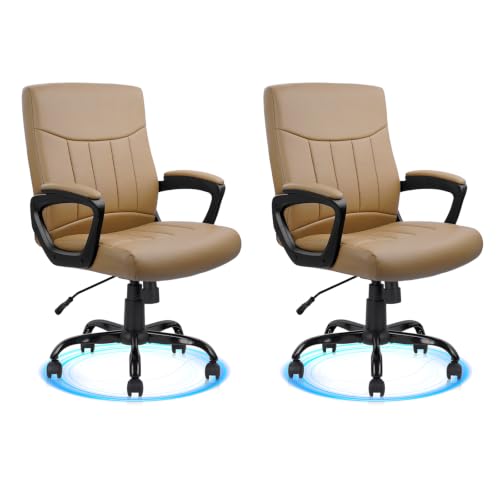 CLATINA Mid Back PU Leather Office Executive Chair with Lumbar Support & Padded Armrests Comfortable Swivel Rolling Adjustable Ergonomic Design for Home Computer Desk Study Work Conference, Brown, 2PK - color: Brown_2, size: 2 Pack