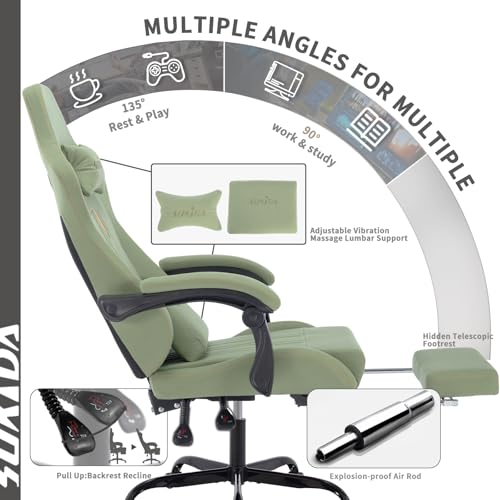 Gaming Chair with Footrest Ergonomic Computer Chair Massage Lumbar Cushion, Racing Video Game Chair Adjustable Rocker Recliner Executive Office Desk Chair Pu Leather for Adults, Green - color: Green3
