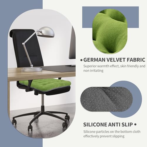 BUYUE Good Support Office Chair Cushion Padded, Soft Velvet Comfortable Non-Slip Seat Cushion for Computer Desk Kitchen Chair (1 Count, Green) - color: Green