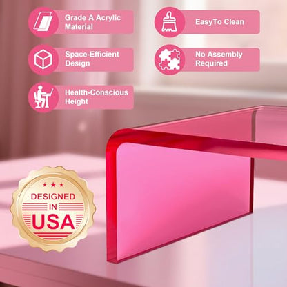 Acrylic Monitor Stand Riser Pink Laptop Stand Riser L15 xW7.5 xH4 - size: 15''-Pink