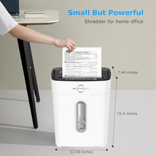BONSEN 8-Sheet Cross Cut Paper Shredder for Home, P-4 Security Level, White - color: White, size: 8-Sheet Cross Cut