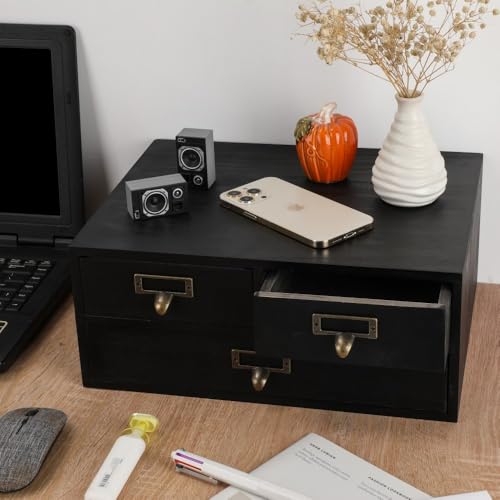 Wooden Drawers Apothecary Cabinet Black Wood Desktop Organizer Box - color: BLACK03