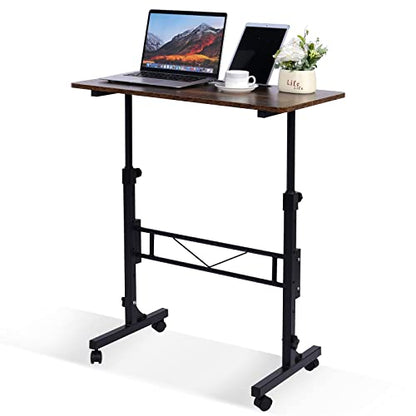 KLSMYHOKI Standing Desk Adjustable Height, Mobile Stand Up Desk with Wheels | Small Computer Desks Rolling Desk, Portable Laptop Desks Rustic Standing Table Home Office Desks 16"x31.5" Height 27"-43.5" - color: Rustic