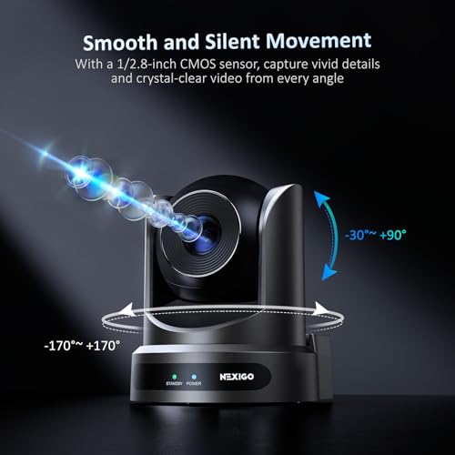 NexiGo Conference Room PTZ Camera System with 10X Optical Zoom, Remote Control, USB Output & Autofocus for Live Streaming, Meetings, Church Services, Education, for OBS/Zoom/Skype | Easy Setup - color: SilverBlack
