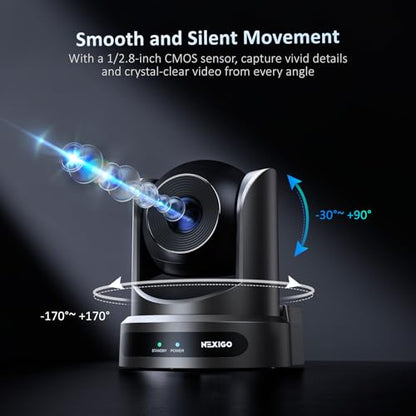 NexiGo Conference Room PTZ Camera System with 10X Optical Zoom, Remote Control, USB Output & Autofocus for Live Streaming, Meetings, Church Services, Education, for OBS/Zoom/Skype | Easy Setup - color: SilverBlack