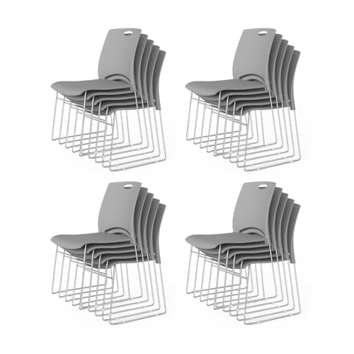 VINGLI Stacking Chairs Set of 20 Stackable Office Chairs with Metal Sled Base, Ergonomic Plastic Seat, Stacking Chairs for Waiting Room Break Room Banquet Guest, Grey - color: Grey, size: 20 Pack