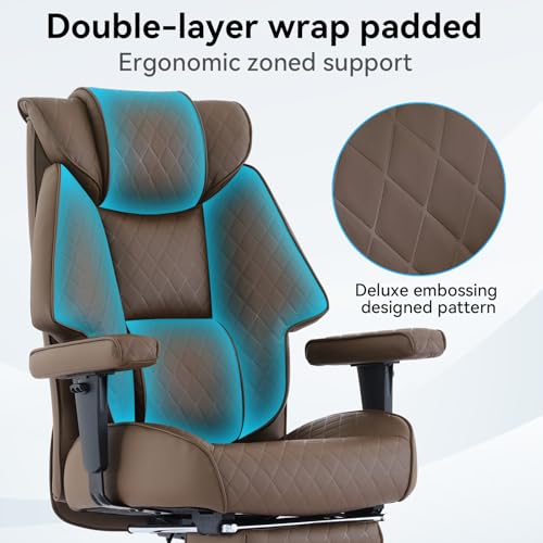 EXCEBET Big and Tall Office Chair with Footrest, PU Leather High Back Executive Office Chair 400lbs, Ergonomic Computer Chairs Lumbar Support for Heavy People (Brown) - color: Dark Brown
