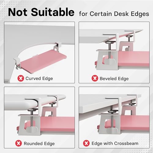BONTEC Under Desk Keyboard Tray, Pull-Out Keyboard & Mouse Platform | C-Clamp Mount, Space-Saving Ergonomic Slide-Out Drawer, 31.3 in Including Clamps, 25.6 x 11.8 in Tray, Pink - color: Pink, size: 25.6" x 11.8"
