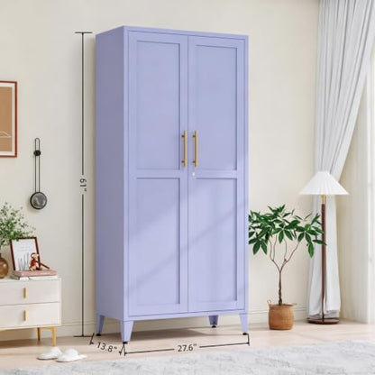 61" Purple Metal Storage Cabinet, Lockable 2-Door Tall Locker with 3 Adjustable Shelves, Freestanding Steel Utility Cabinet for Bedroom, Office, Living Room, 61" H x 27.6" W x 13.8" D - color: Purple, style: 61"H-Cabinet-YX