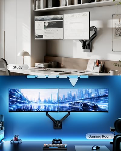 monTEK Dual Monitor Wall Mount, Wobble-Free Spring, 17–32" Full Motion | Dual Wall Mount Frees Full Desktop Space, Zero Clearance Retracts To 3.8", Wobble-Free Spring, Supports 20 Lbs Per Arm - size: Dual Arms