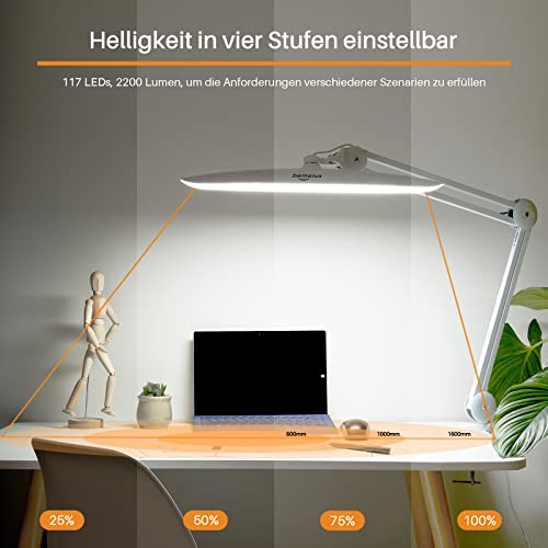 LED Desk Lamp with Clamp,Dimming Task Lamp for Reading Desktop Office Workbench Table Architect Sewing Study Home Craft,Bright 117PCS LEDs,2200 Lumens 20 Inch Metal Swivel Arm Work Lamp(White) - size: WHITE-NonCCT-Non Protective