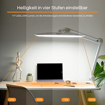 LED Desk Lamp with Clamp,Dimming Task Lamp for Reading Desktop Office Workbench Table Architect Sewing Study Home Craft,Bright 117PCS LEDs,2200 Lumens 20 Inch Metal Swivel Arm Work Lamp(White) - size: WHITE-NonCCT-Non Protective