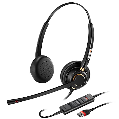 Arama USB Headset with Microphone for PC, Computer Laptop Headphones with Noise Cancelling Mic & Audio Controls for Home Office Business Skype UC Webinar Zoom | Plug & Play, Lightweight, Audio Control, for Laptop Pc Business Skype UC Webinar Call Center O