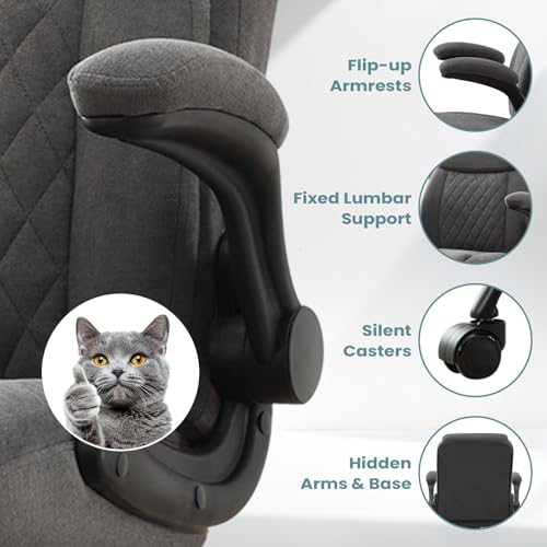 Drafting Chair Tall Office Chair for Standing Desk, Ergonomic Tall Desk Chair with Adjustable Height and Foot Ring, Flip-Up Armrests, Lumbar Support, Breathable Fabric Seat for Home Office and Studio - color: Grey
