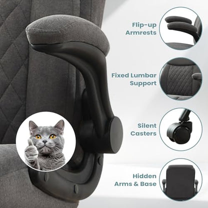 Drafting Chair Tall Office Chair for Standing Desk, Ergonomic Tall Desk Chair with Adjustable Height and Foot Ring, Flip-Up Armrests, Lumbar Support, Breathable Fabric Seat for Home Office and Studio - color: Grey